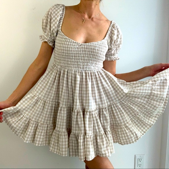 Mable | Dresses | Mable Ruffle Baby Doll Smocked Gingham Balloon Sleeve  Mini Dresses Size S | Poshmark